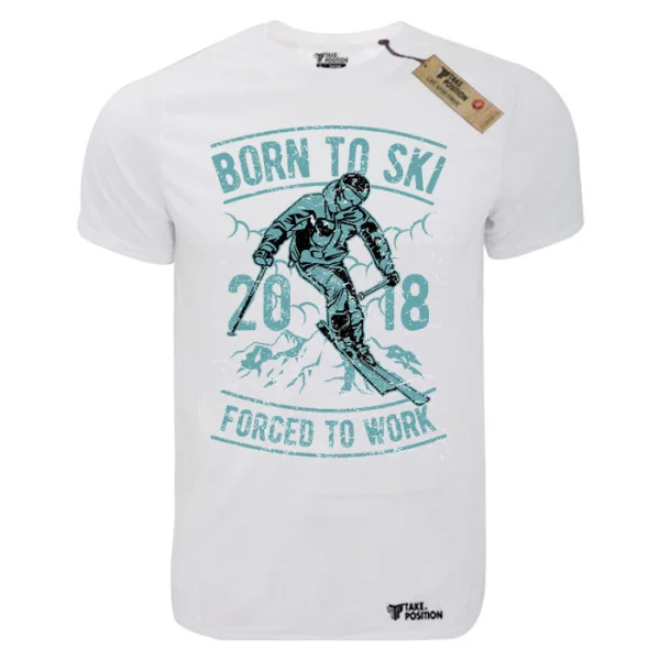 Φωτογραφία προϊόντος: T-shirt unisex Takeposition T-cool λευκό Born to ski, 900-5540