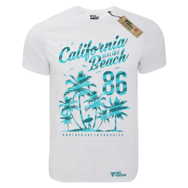 Φωτογραφία προϊόντος: T-shirt unisex Takeposition T-cool λευκό California Malibu Beach, 900-2501