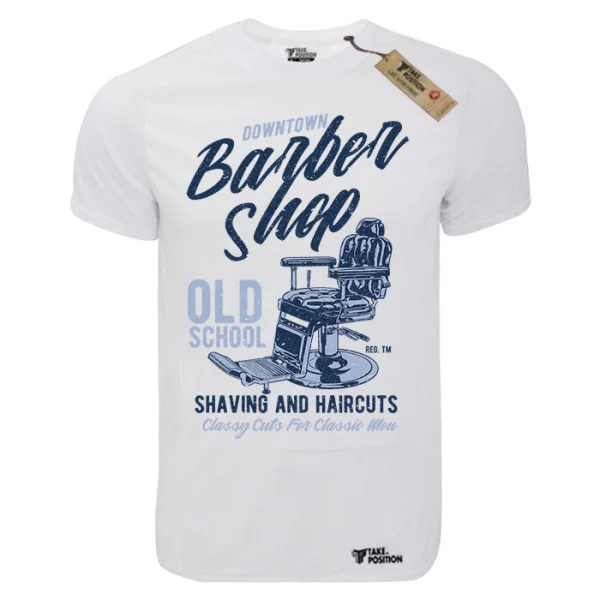 Φωτογραφία προϊόντος: T-shirt unisex Takeposition T-cool λευκό Barber Shop, 900-3502
