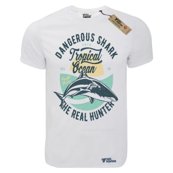 Φωτογραφία προϊόντος: T-shirt unisex Takeposition T-cool λευκό Dangerous Shark, 900-2011