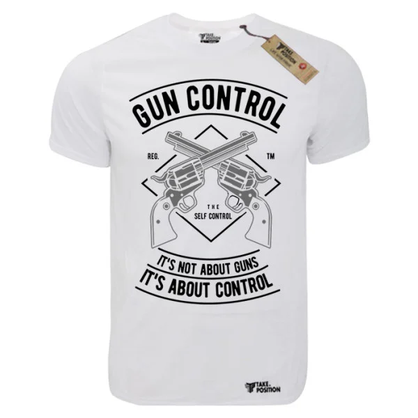 Φωτογραφία προϊόντος: T-shirt unisex Takeposition T-cool λευκό Gun control, 900-2505