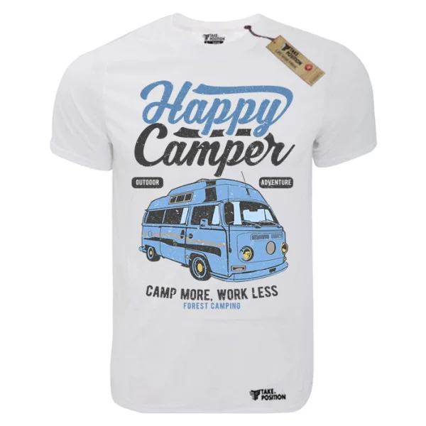 Φωτογραφία προϊόντος: T-shirt unisex Takeposition T-cool λευκό Happy Camper, 900-2022