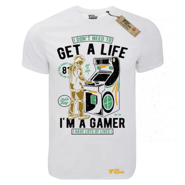 Φωτογραφία προϊόντος: T-shirt unisex Takeposition T-cool λευκό Life is a gamer, 900-1534