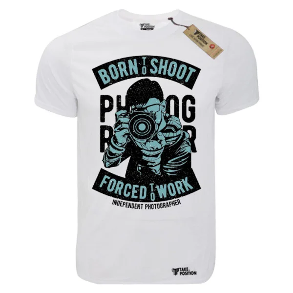 Φωτογραφία προϊόντος: T-shirt unisex Takeposition T-cool λευκό Born to shoot, 900-2007