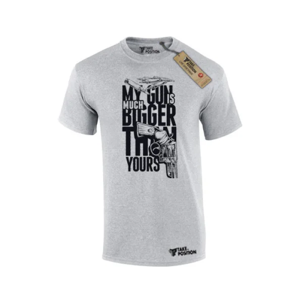Φωτογραφία προϊόντος: T-shirt στρόγγυλη ΒΑΜΒΑΚΕΡΟ λαιμόκοψη Takeposition, My Gun, Γκρι, 307-1507