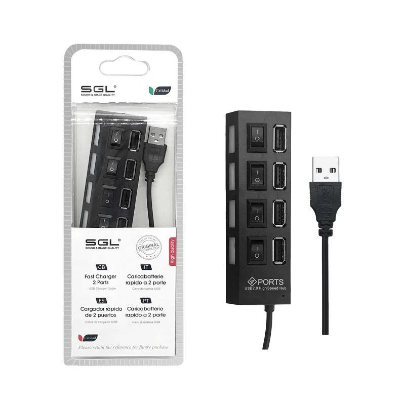 Φωτογραφία προϊόντος: Tradesor Αντάπτορας USB Hub με 4 θύρες και διακόπτες - 404P - 45cm - 095943