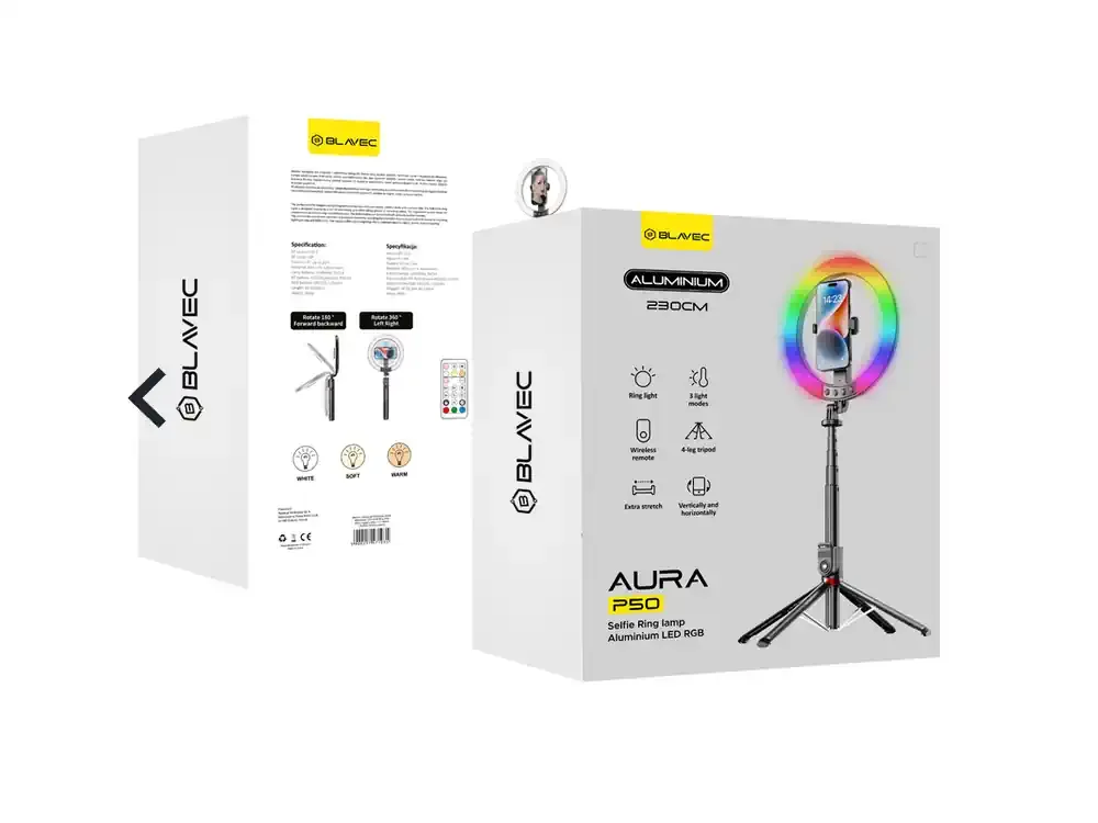 Φωτογραφία προϊόντος: Blavec Selfie Ring lamp Aluminium Aura LED RGB Ring P-50 25cm tripod + remote control + 2,3 metres (RLP50-TRB23) black