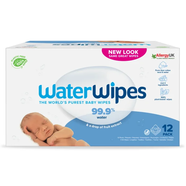 Φωτογραφία προϊόντος: WaterWipes, 100% Plastic-free Άοσμα Μωρομάντηλα, 99.9% Νερό, Ηλικίες 0+, 720 Μαντηλάκια 12πακ x 60τμχ