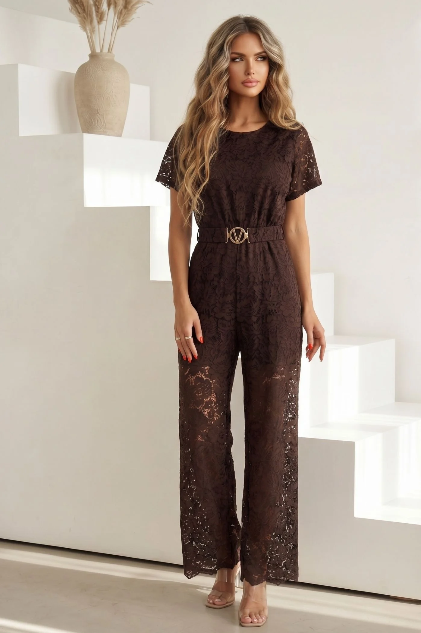 Φωτογραφία προϊόντος: Antithesis Clothing ΟΛΟΣΩΜΗ ΦΟΡΜΑ ΜΕ ΔΑΝΤΕΛΑ ΚΑΙ ΖΩΝΗ ΣΤΗ ΜΕΣΗ - ΚΑΦΕ