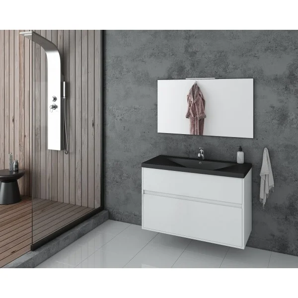 Φωτογραφία προϊόντος: Drop Instinct 100 White BL – 1 Σετ Μπάνιου με Νιπτήρα Μαυρο Ματ και Καθρέφτη