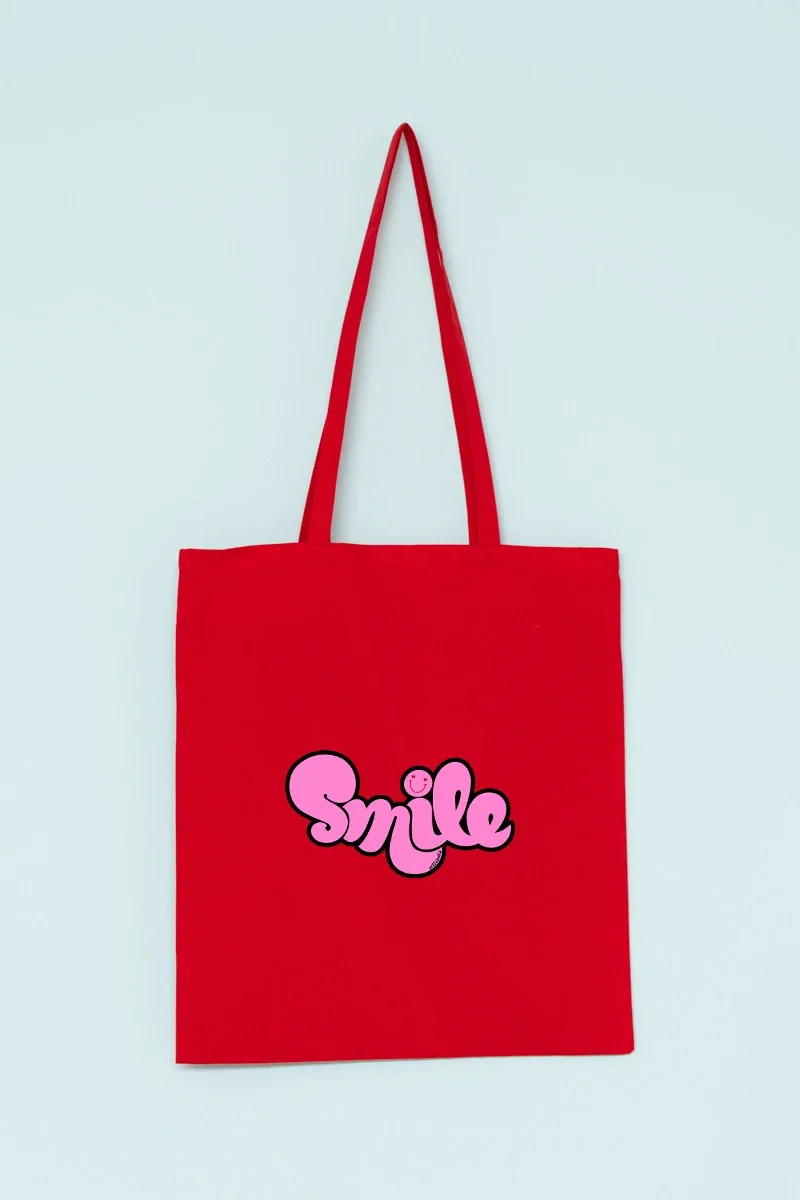 Φωτογραφία προϊόντος: Red Tote Bag "Smile" Οικολογική Τσάντα Petit Boutik