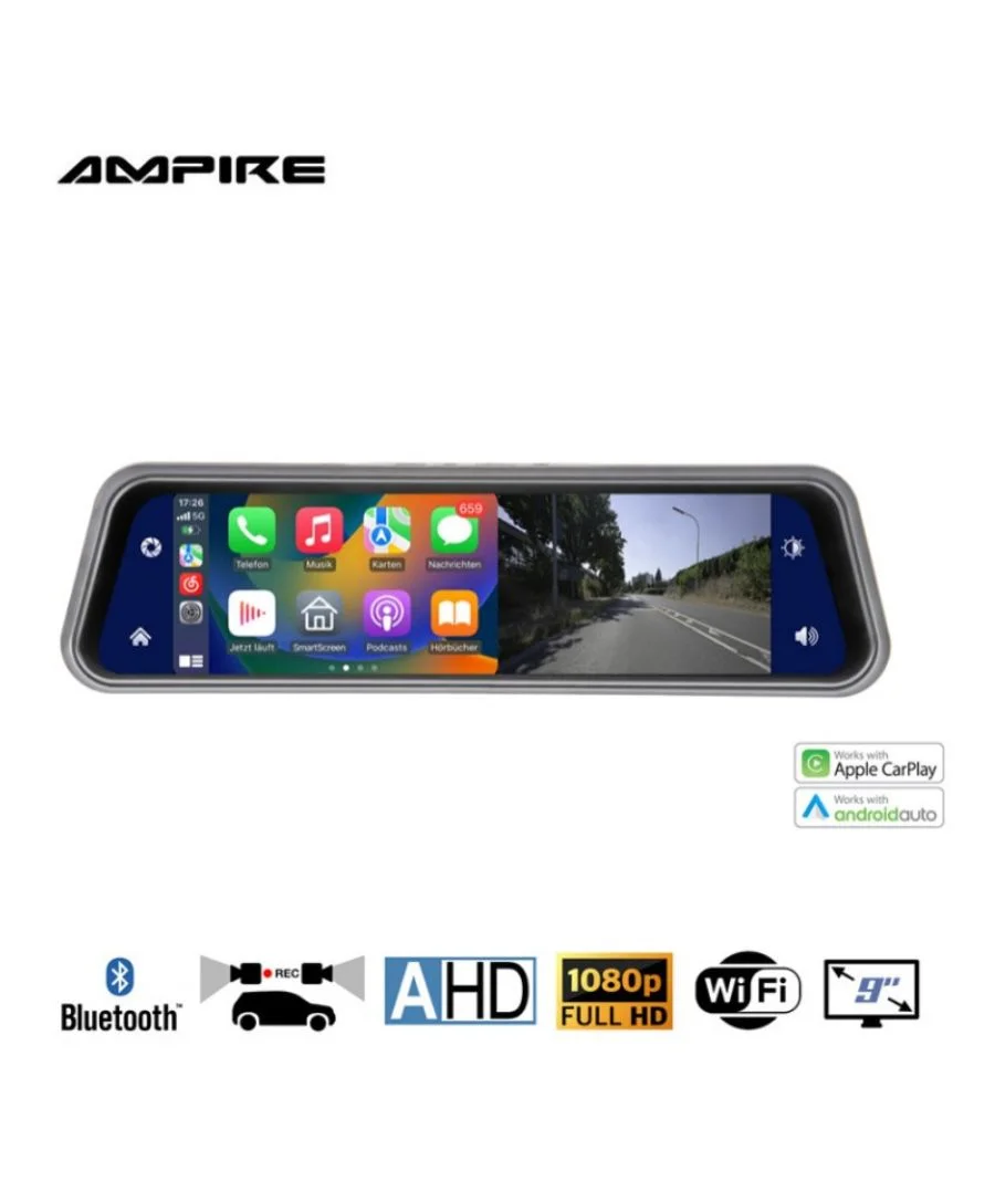 Φωτογραφία προϊόντος: Ampire CPS090 Οθόνη Καθρέφτη smartphone 22,9 cm (9") με διπλή κάμερα ταμπλό AHD και λειτουργία RFK