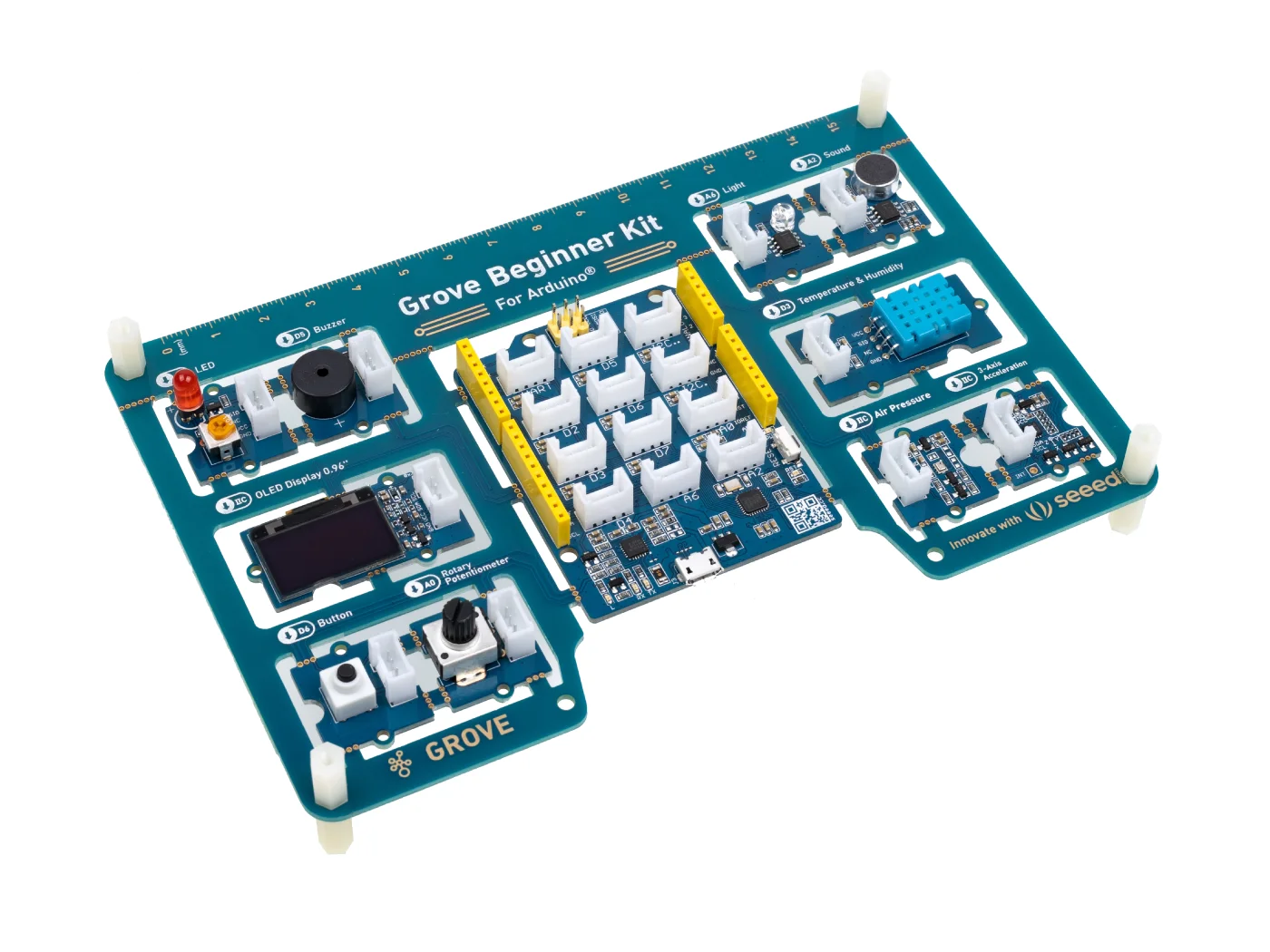 Φωτογραφία προϊόντος: Seeed Studio Grove Beginner Kit for Arduino - All-in-one Arduino Compatible Board with 10 Sensors and 12 Projects
