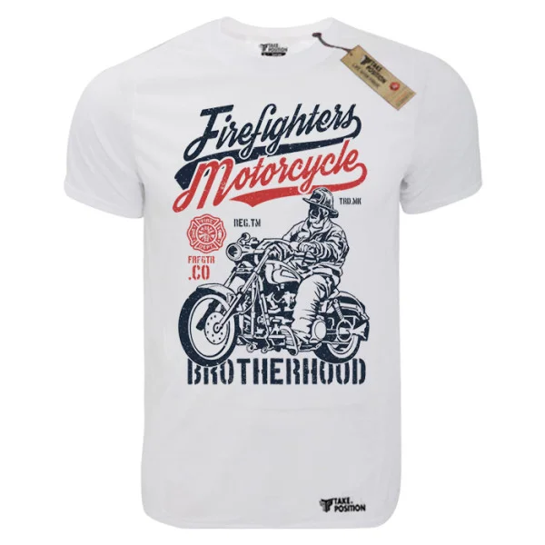 Φωτογραφία προϊόντος: T-shirt unisex Takeposition T-cool λευκό Firefighters motorcycle, 900-3506
