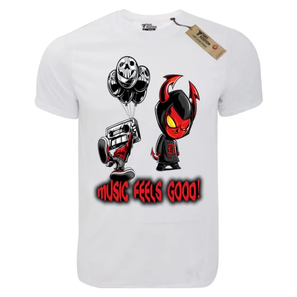 Φωτογραφία προϊόντος: T-shirt unisex Takeposition T-cool λευκό Music feels good, 900-1515