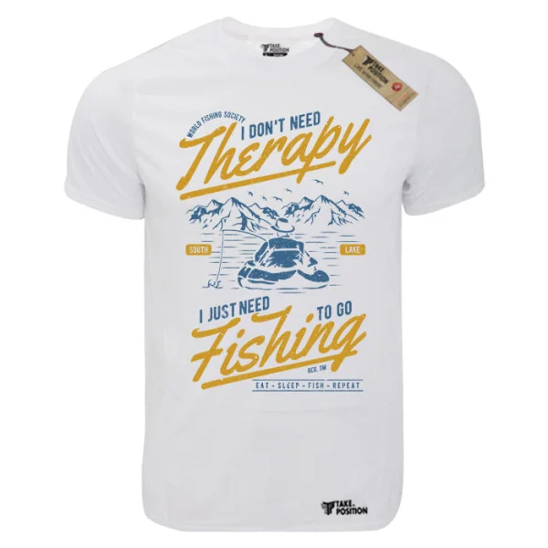 Φωτογραφία προϊόντος: T-shirt unisex Takeposition T-cool λευκό Fishing therapy, 900-2016