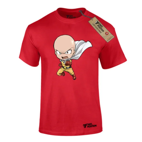 Φωτογραφία προϊόντος: T-shirt ανδρικά με στάμπες cartoon βαμβακερά Takeposition Anime One Punch Man Flying, Κόκκινο, 320-1209-prosf