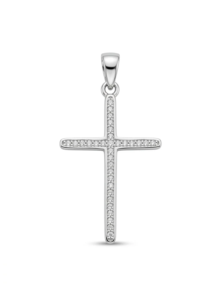 Φωτογραφία προϊόντος: Peach Jewelry Σταυρός Ασήμι 925 Ροδιωμένο με Ζιργκόν Χωρίς Αλυσίδα