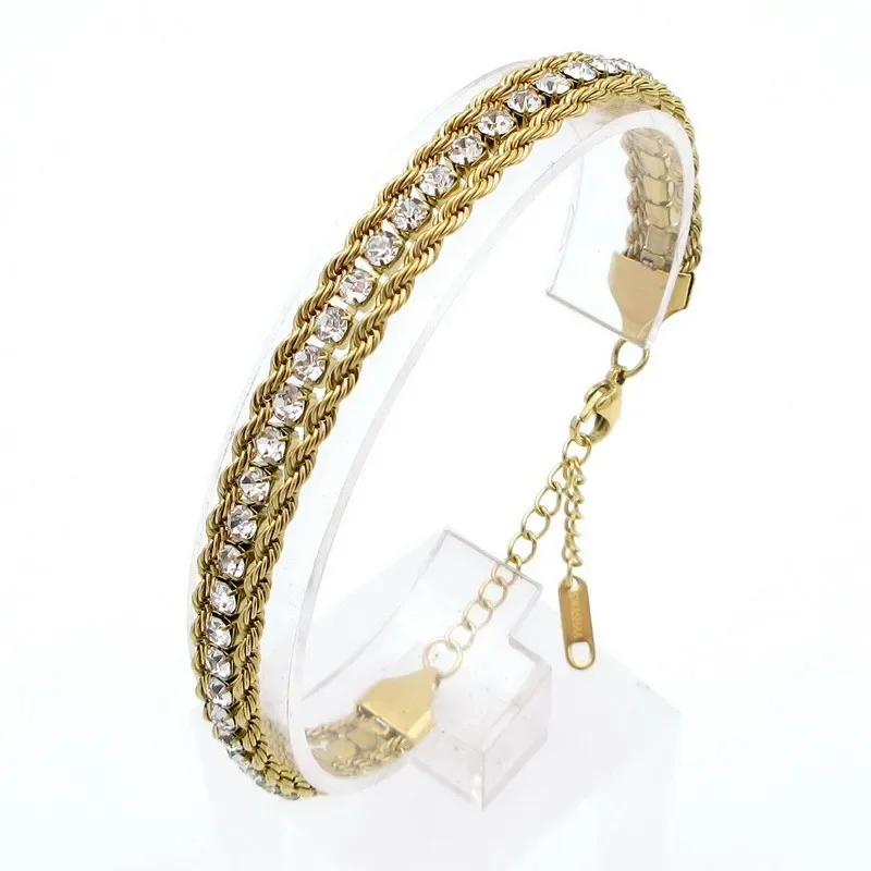 Φωτογραφία προϊόντος: Peach Jewelry Βραχιόλι Τριπλό Twisted Chain Και Σειρά Με Ζιργκόν Ανοξείδωτο Ατσάλι 316 Επιχρυσωμένο
