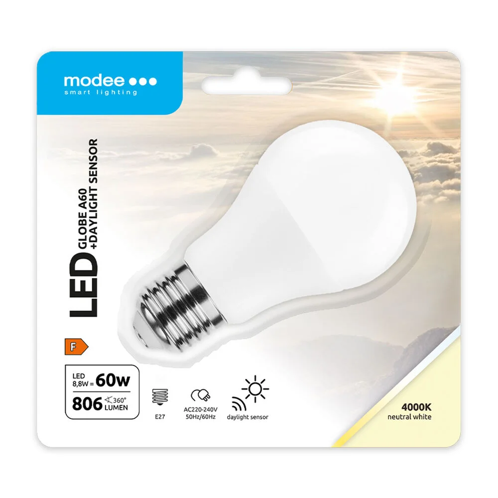 Φωτογραφία προϊόντος: Modee Lighting Modee Σφαιρική Λάμπα Smart LED A60 με Αισθητήρα DL 8.8W E27 270° 4000K (806 lumen)