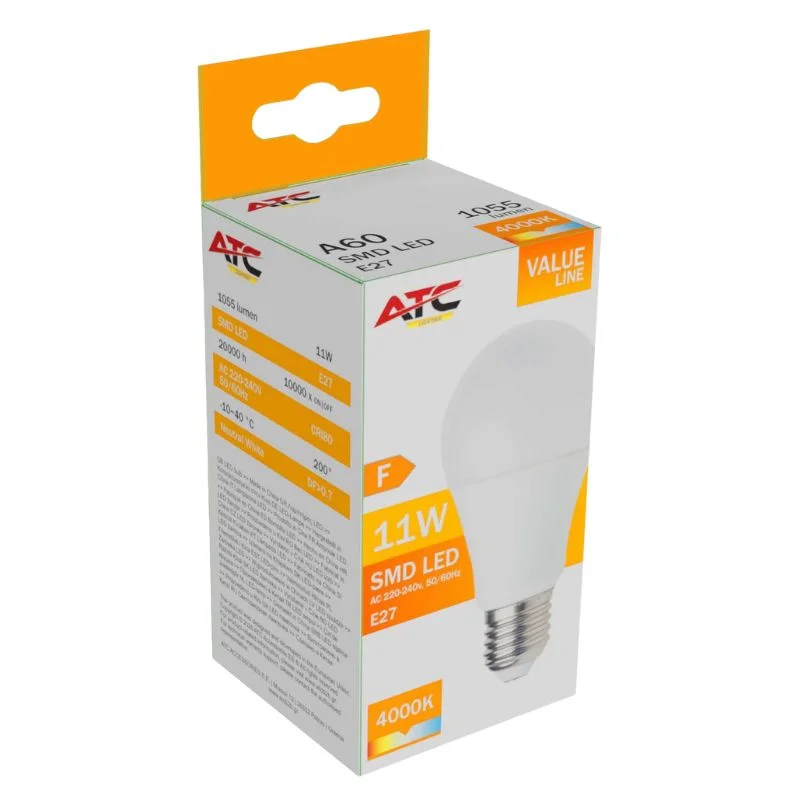 Φωτογραφία προϊόντος: ATC SMD LED Λαμπτήρας A60 230V 11W/1055LM E27 4000K