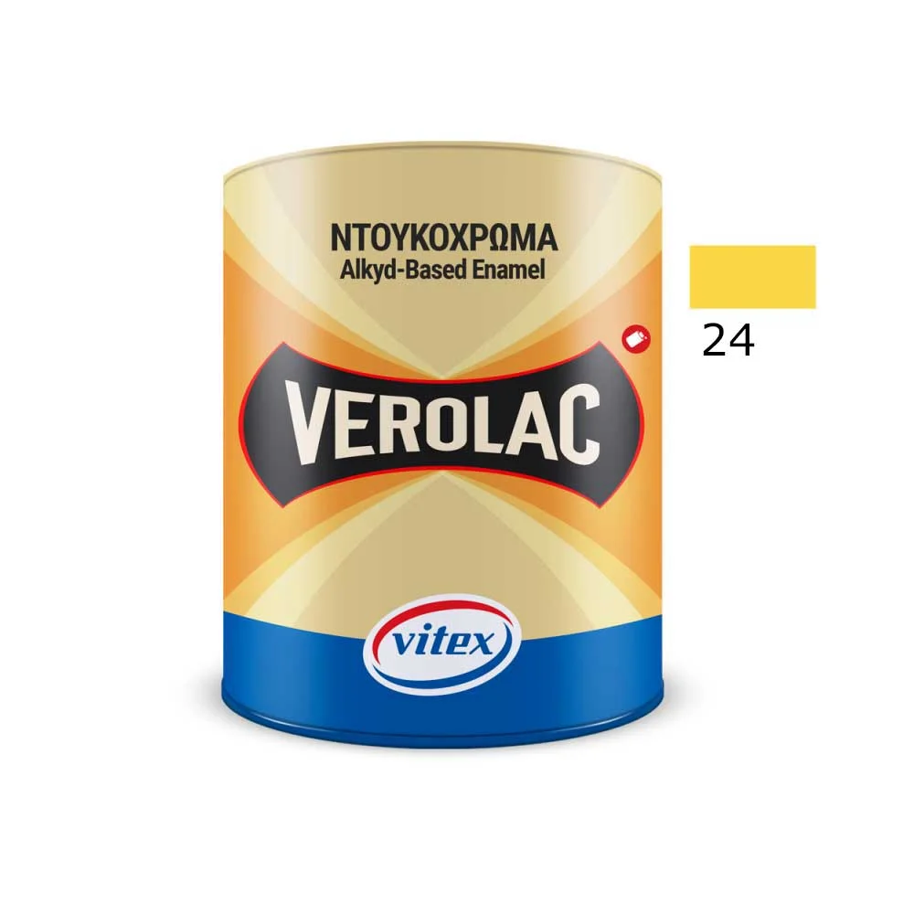Φωτογραφία προϊόντος: Vitex VEROLAC No 24 Βερνικόχρωμα Διαλύτου για Μεταλλικές και Ξύλινες Επιφάνειες ,Κίτρινο 0.180 lt