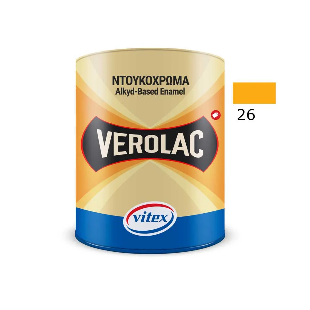Φωτογραφία προϊόντος: Vitex VEROLAC No 26 Βερνικόχρωμα Διαλύτου για Μεταλλικές και Ξύλινες Επιφάνειες ,Κίτρινο Κροκί 0.180 lt