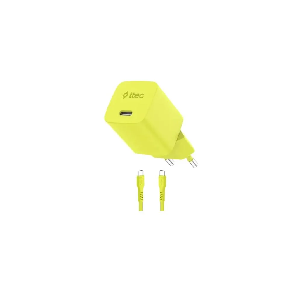 Φωτογραφία προϊόντος: ttec SmartCharger GAN 45W PD Travel Fast Charger+ USB-C - USB-C 3A Cable Neon Yellow (2SCG45CNS) (TTEC2SCG45CNS)