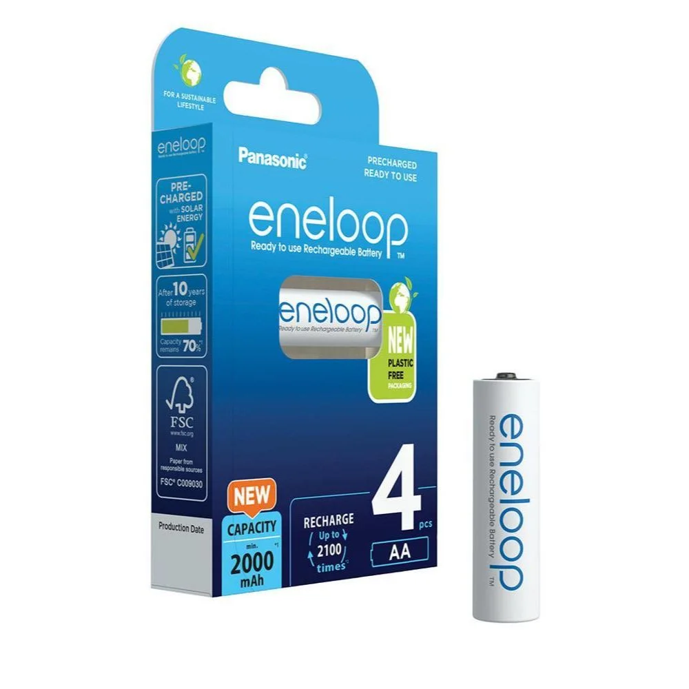 Φωτογραφία προϊόντος: PANASONIC BATTERY Panasonic Eneloop Επαναφορτιζόμενες Μπαταρίες AA Ni-MH 2000mAh 4τμχ (37941401) (PAN37941401)