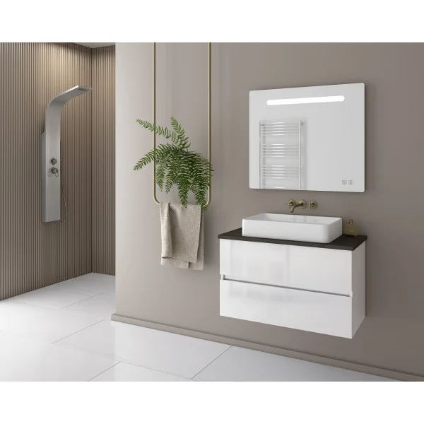 Φωτογραφία προϊόντος: Drop LUXUS 80 White έπιπλο μπάνιου κρεμαστό με καθρέπτη Led