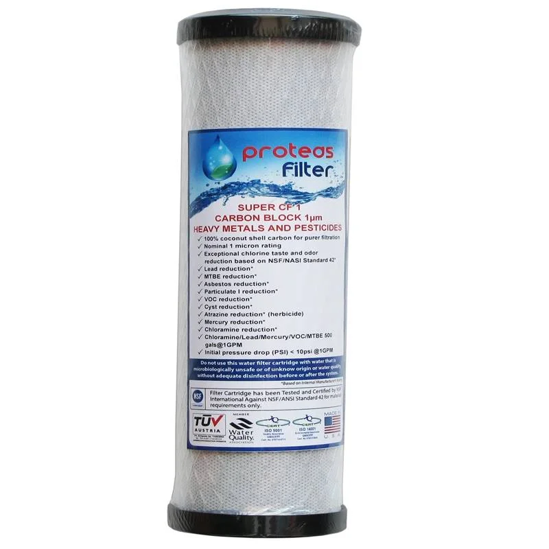 Φωτογραφία προϊόντος: Φίλτρο νερού 10" ενεργού άνθρακα από Κέλυφος Καρύδας 1μf για βαριά μέταλλα And Pesticides SUPER CF1 Proteas EW-032-0110
