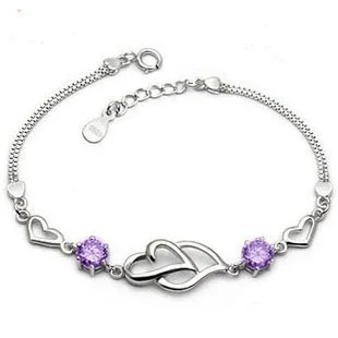 Φωτογραφία προϊόντος: Peach Jewelry Symbol Bραχιολι Ασημι 925 4απλη Καρδιά Μωβ Ζιρκόνιά
