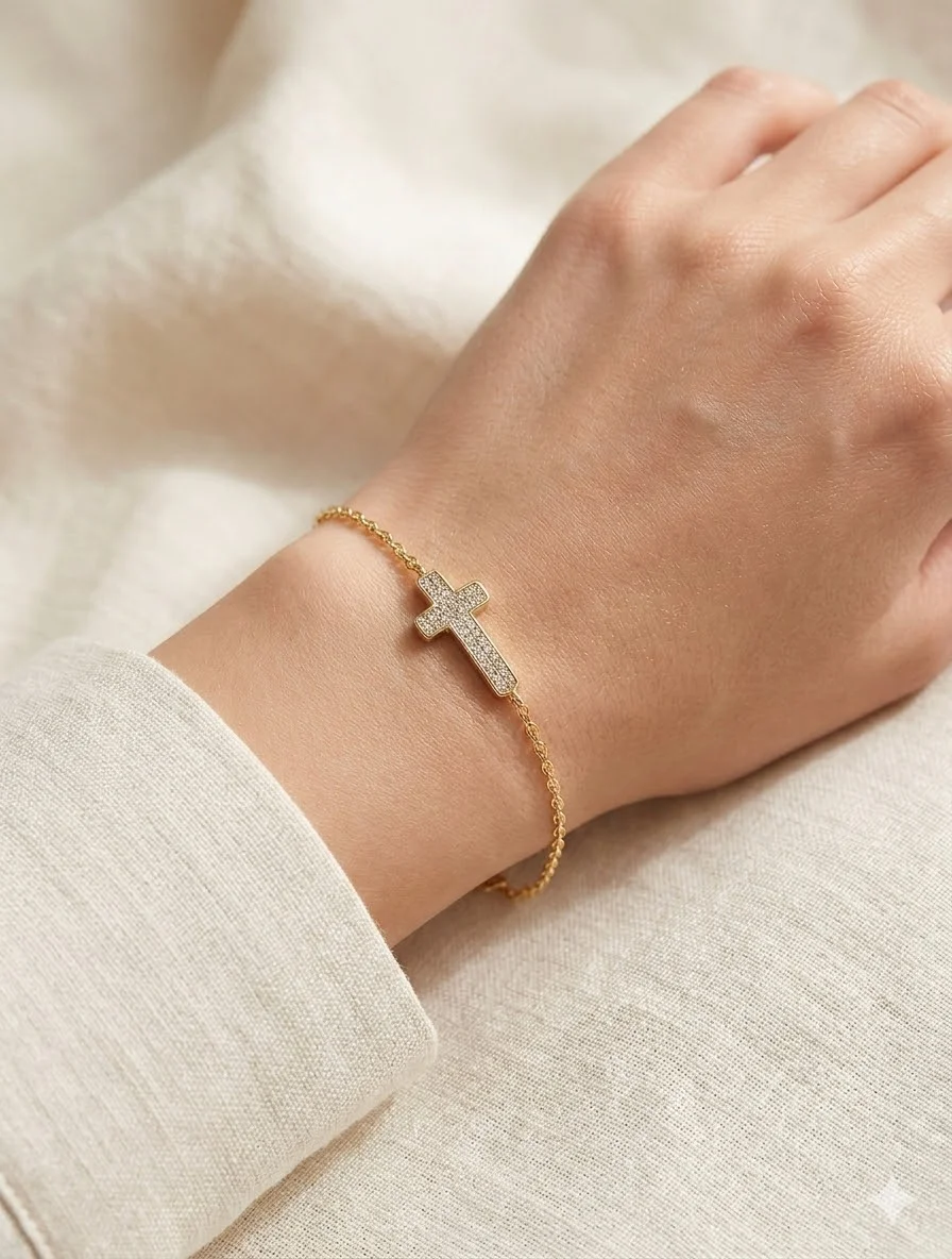 Φωτογραφία προϊόντος: Peach Jewelry PeachJewelry Βραχιολι Σταυρος Ασημι 925 Επιχρυσο 18Κ