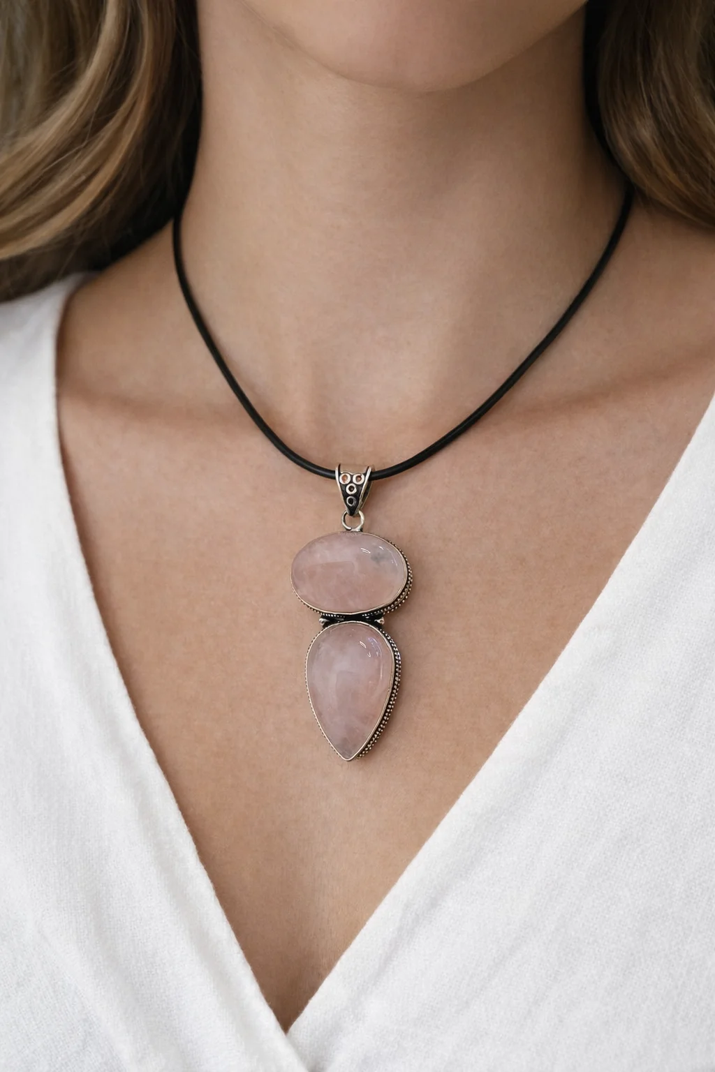 Φωτογραφία προϊόντος: Peach Jewelry PeachJewelry Μενταγιόν Ασημι 925 με Φυσικό Ροζ Χαλαζίας