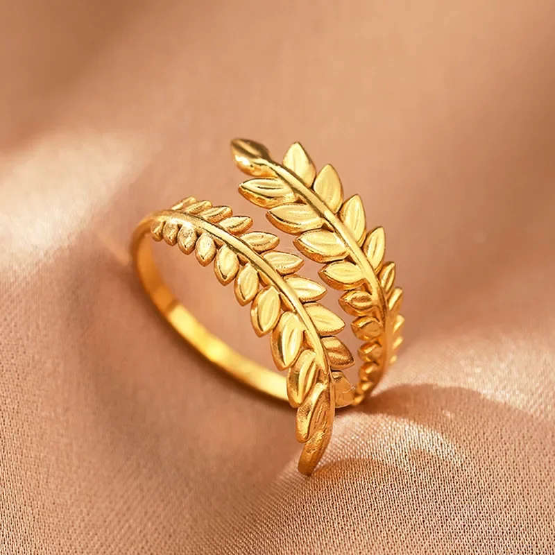 Φωτογραφία προϊόντος: Peach Jewelry Δαχτυλίδι Στυλ Ρετρό Χρυσό Γεωμετρικό Σχέδιο Με Φύλλα Από Ανοξείδωτο Ατσάλι 304