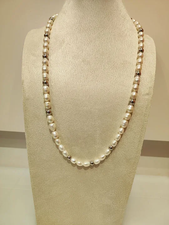 Φωτογραφία προϊόντος: Peach Jewelry Κολιέ με Φυσικά Μαργαριτάρια Γλυκού Νερού & Ατσάλινες Χάντρες (7mm, 60cm, 65gr)