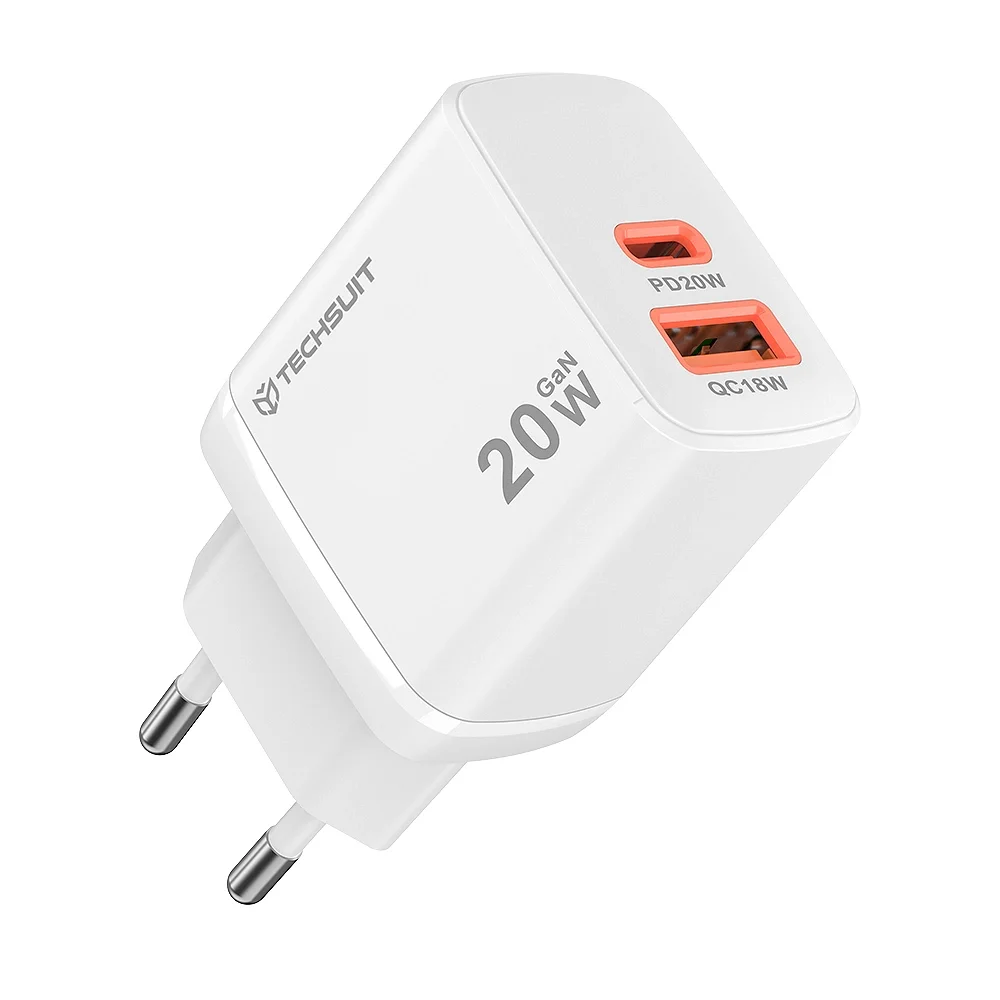 Φωτογραφία προϊόντος: Techsuit Φορτιστής Duonix20W CH2 Type-C / USB-A Dual Travel Charger 20W White