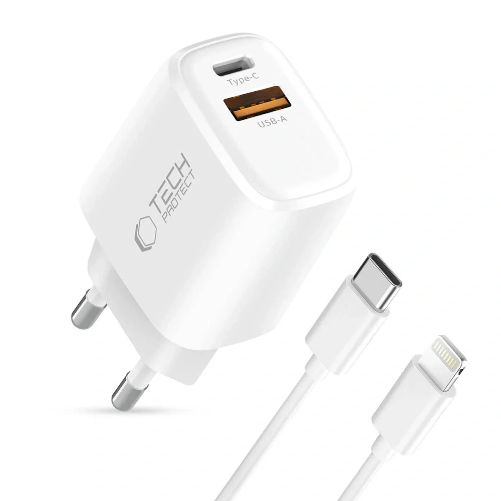 Φωτογραφία προϊόντος: Tech-Protect Φορτιστής NCA30 USB-A, USB-C Network Charger PD 30W / QC3.0 με Καλώδιο Lightning White