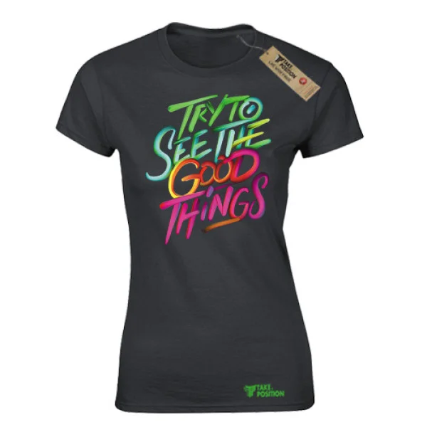 Φωτογραφία προϊόντος: Αθλητικό γυναικείo t-shirt Takeposition Good Things μαύρο, 504-5518-02