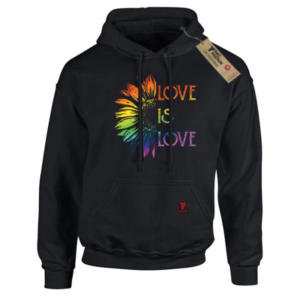 Φωτογραφία προϊόντος: Unisex Φούτερ με Κουκούλα Love is Love Μαύρο – Takeposition Pride Edition