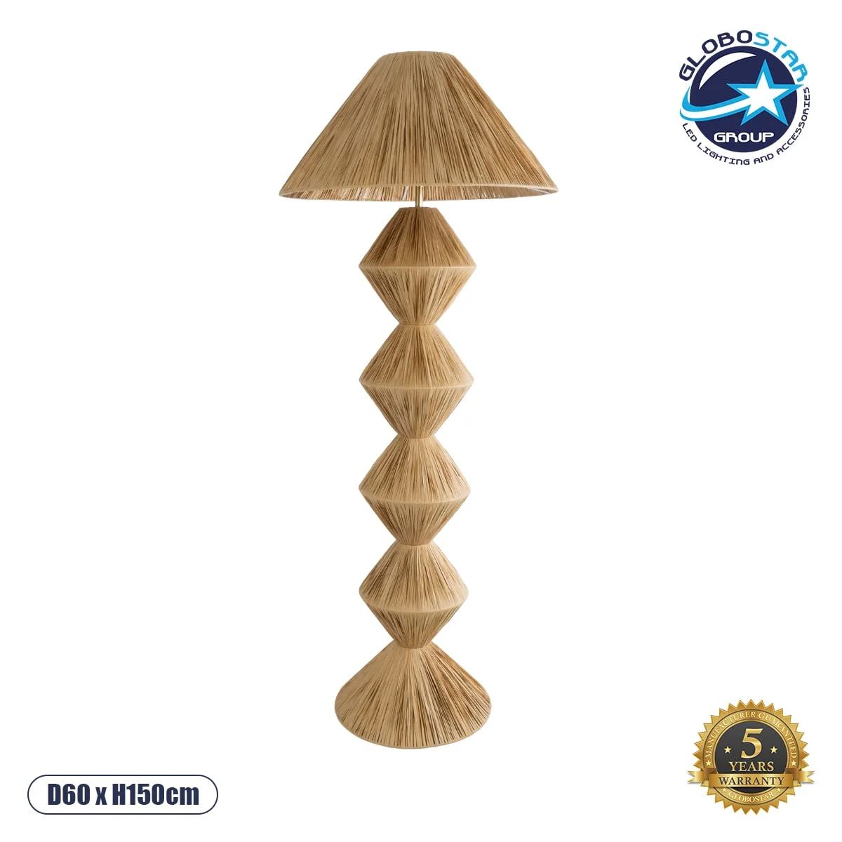 Φωτογραφία προϊόντος: GloboStar® LUANA 02108 Boho Επιδαπέδιο Φωτιστικό Μονόφωτο 1 x E27 AC220-240V IP20 - Φ60 x Υ150cm - Μπεζ Φυσική Ράφια Νήμα Καπέλο - 5 Χρόνια Εγγύηση