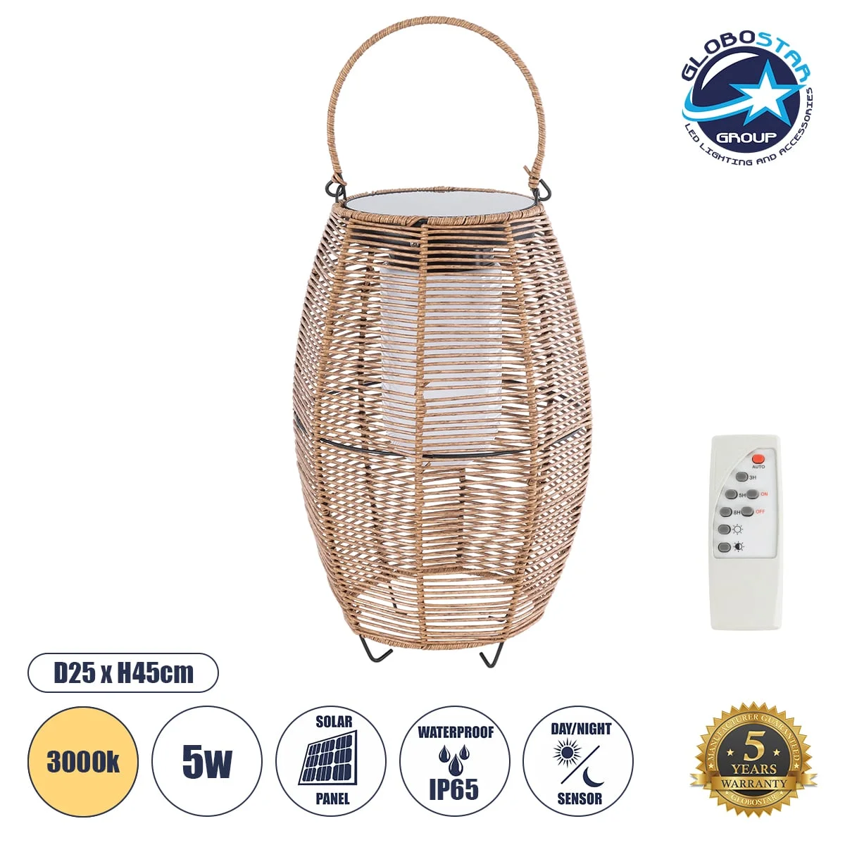 Φωτογραφία προϊόντος: GloboStar® HESPELER 02305 Boho Αυτόνομο Ηλιακό Κρεμαστό/Επιτραπέζιο Φωτιστικό Φαναράκι LED SMD 5W 200lm - Φ25 x Υ45cm - με Ενσωματωμένη Μπαταρία 600mAh - Φωτοβολταϊκό Πάνελ και Αισ