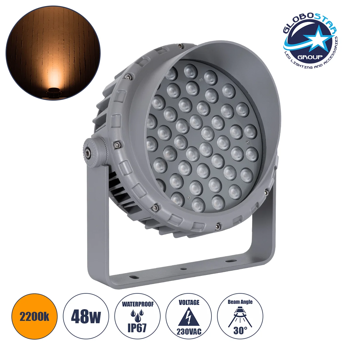 Φωτογραφία προϊόντος: GloboStar® FLOOD-MENA 90338 Προβολέας Wall Washer με Αντιθαμβωτική Γρίλια για Φωτισμό Κτιρίων LED 48W 4080lm 30° AC 220-240V Αδιάβροχο IP67 L26 x W20 x H28.5cm Αρχιτεκτονικό Πορτοκ