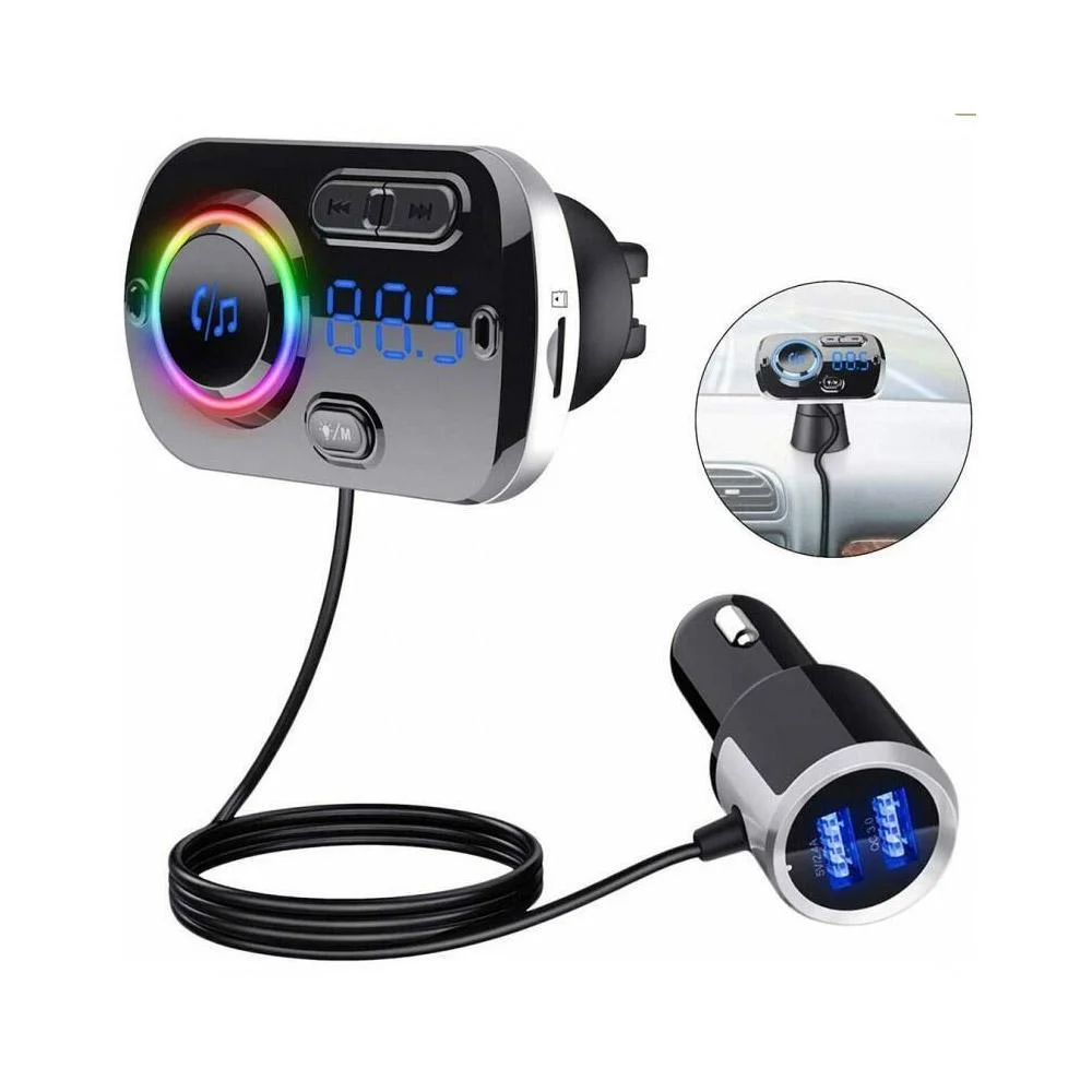 Φωτογραφία προϊόντος: OEM FM Transmitter με Βολτόμετρο 12V-24V – AUX – TF – Οθόνη LCD – 2 Θύρες USB με RGB Φωτισμό BC49BQ Μαύρο