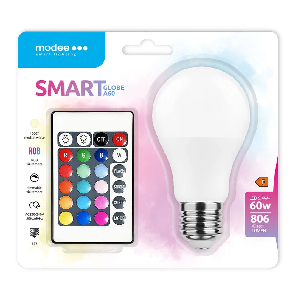 Φωτογραφία προϊόντος: Modee Lighting Modee LED Smart Σφαιρική Λάμπα με Τηλεχειριστήριο A60 9,4W RGB+W