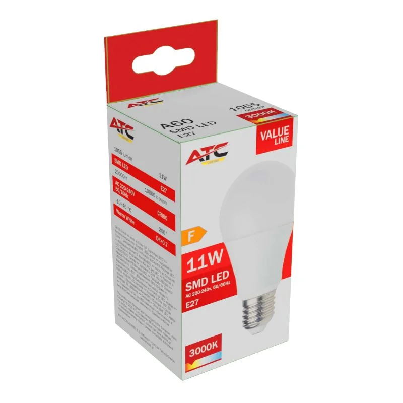 Φωτογραφία προϊόντος: ATC SMD Λαμπτήρας LED A60 230V 11W/1055LM E27 3000K