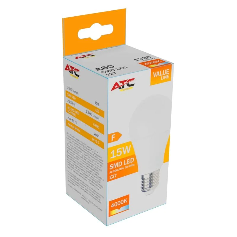 Φωτογραφία προϊόντος: ATC SMD LED Λαμπτήρας A60 230V 15W/1520LM E27 4000K