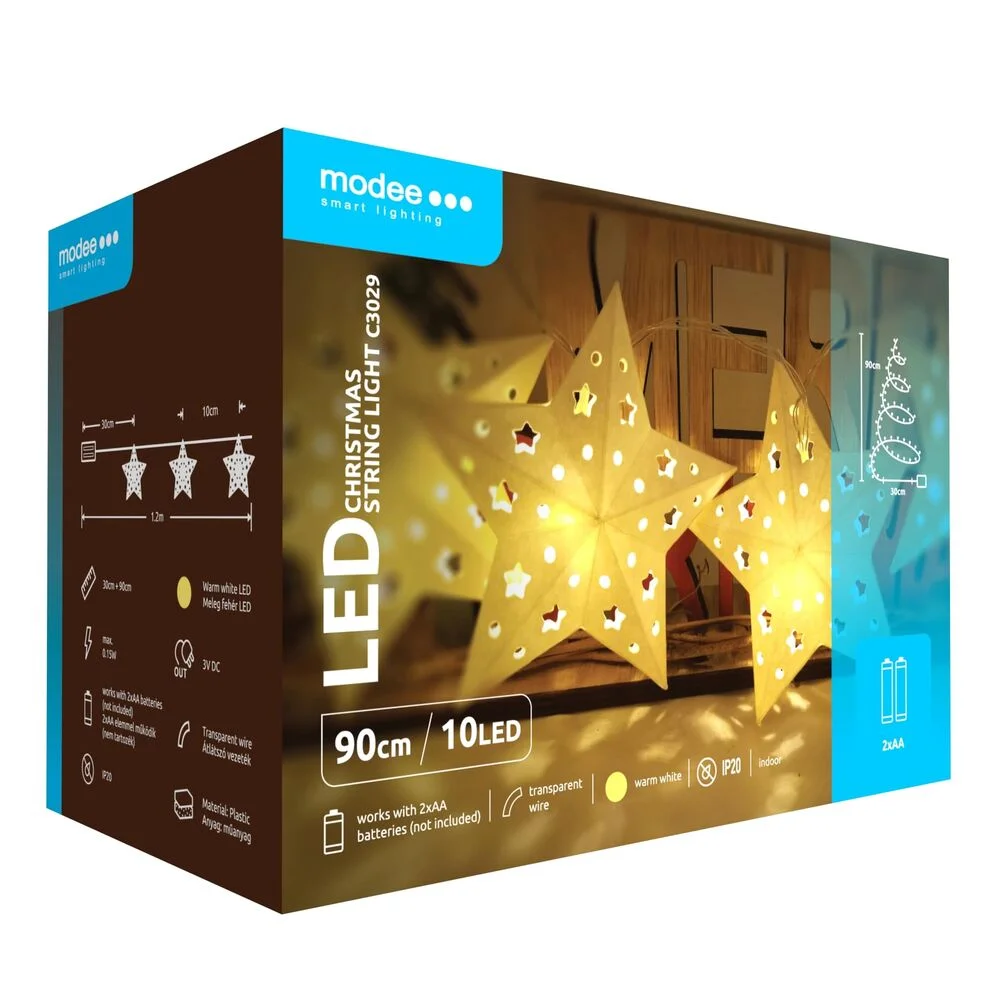 Φωτογραφία προϊόντος: Modee Lighting Modee Χριστουγεννιάτικα Διακοσμητικά Φωτάκια LED Μπαταρίας (10LED/120cm/10cm) Θερμό Λευκό