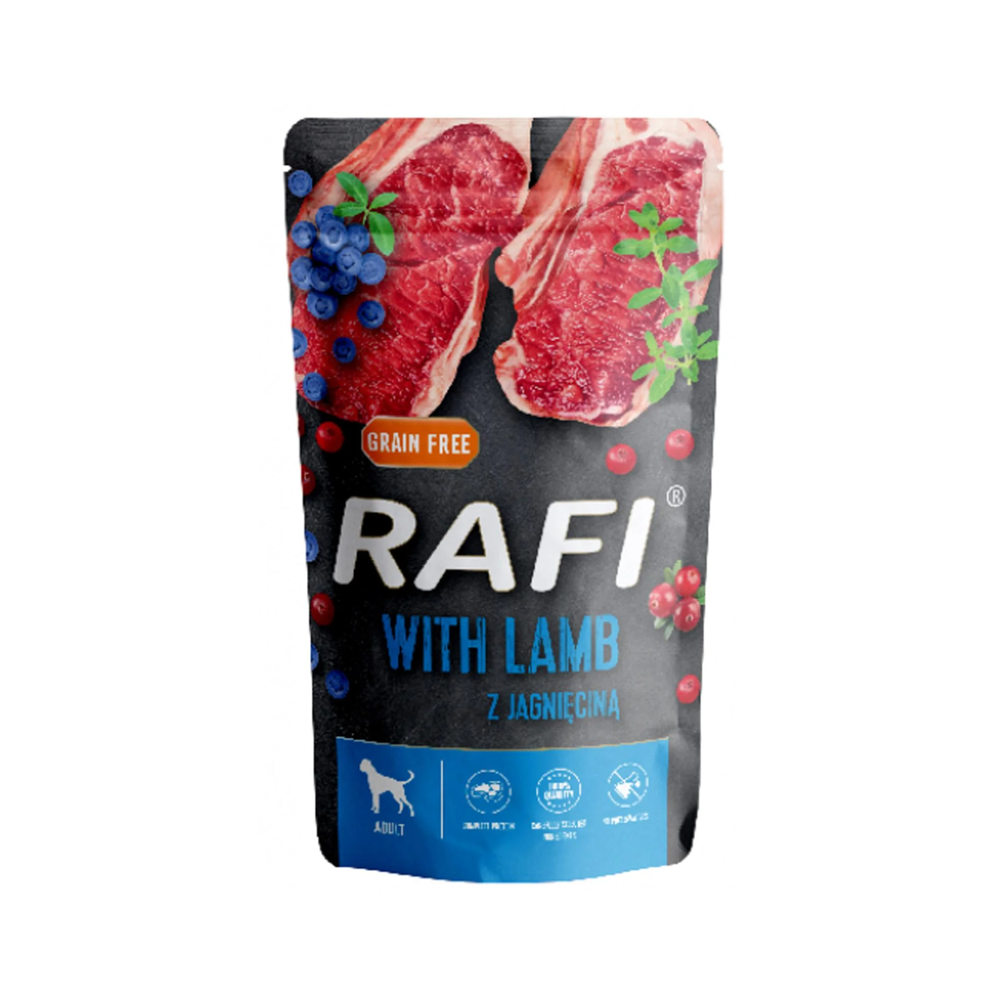 Φωτογραφία προϊόντος: Rafi Adult Πατέ Αρνί, Blueberry + Cranberry Pouch 500gr