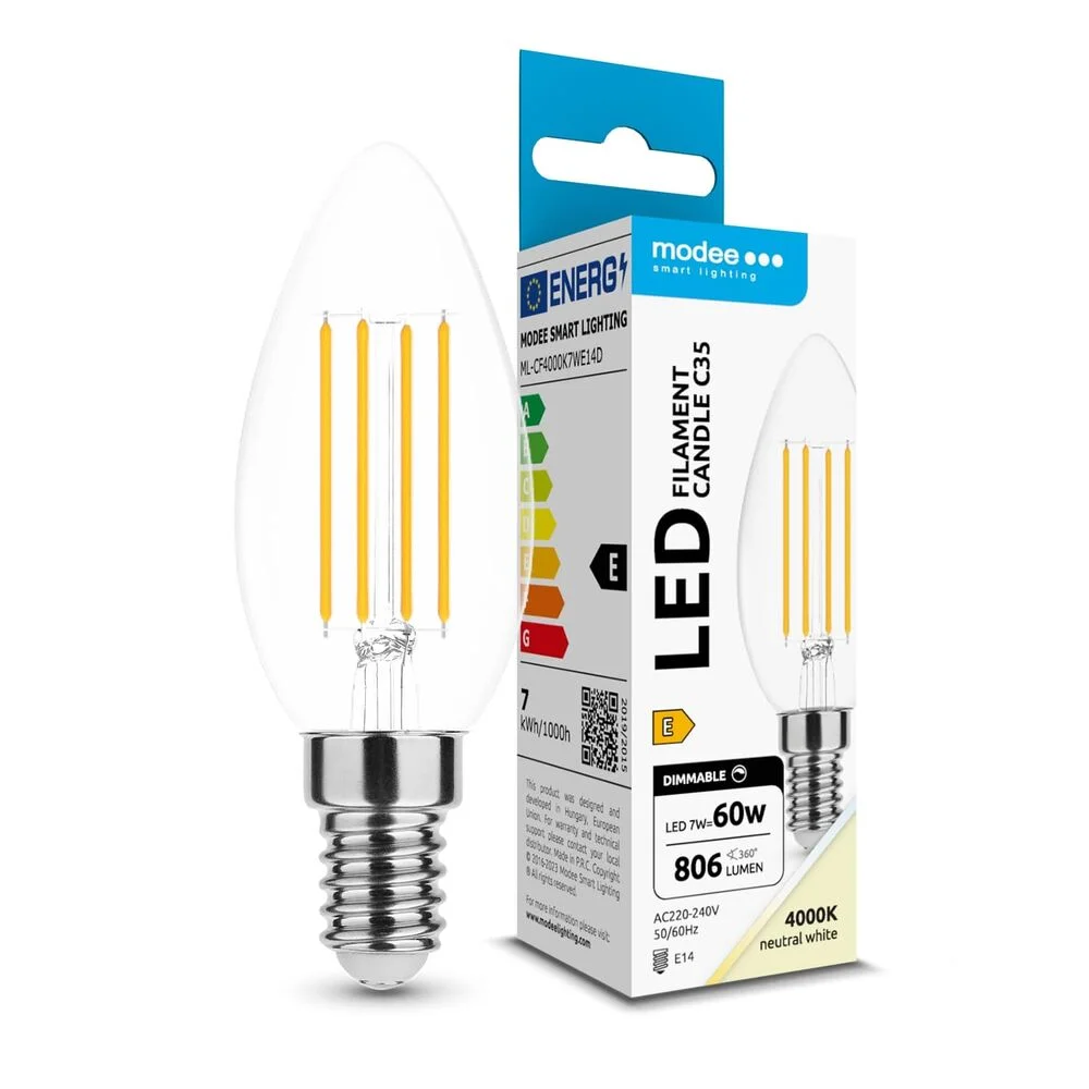 Φωτογραφία προϊόντος: Modee Lighting Modee LED Λάμπα Filament Κερί C35 7W E14 4000K 806lm Dimmable ERP